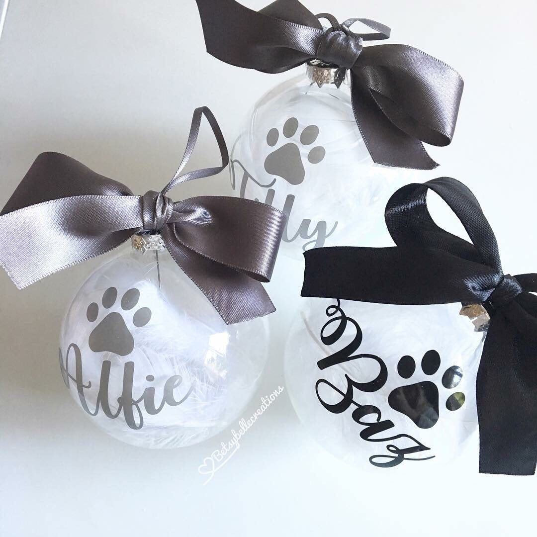 Paw Christmas Baubles filled with feathers