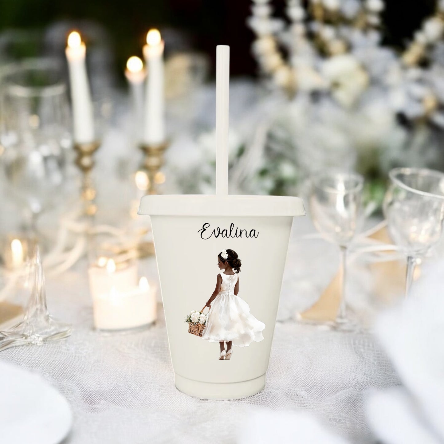 Flower Girl Cup and Matching Hair Bows Personalisd