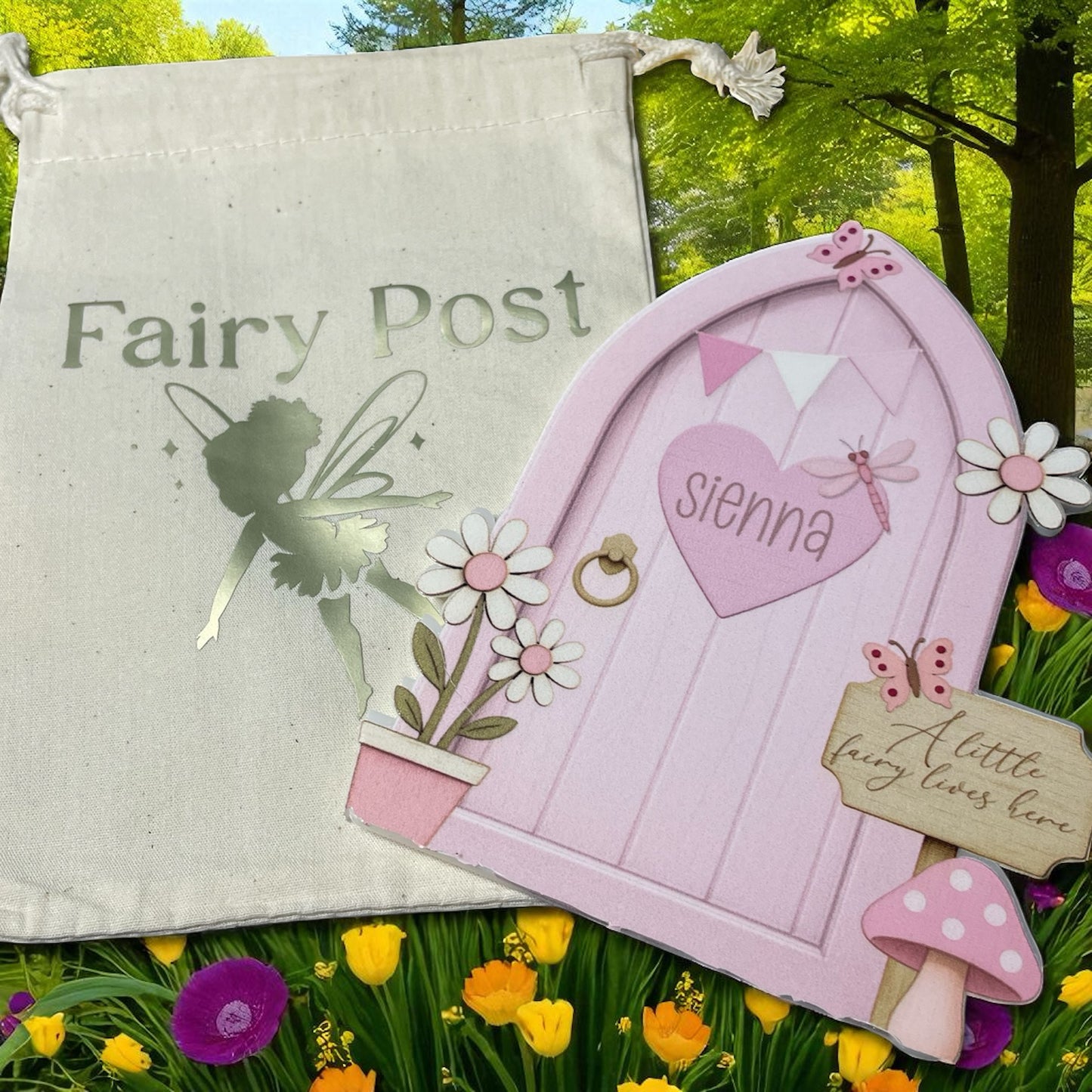 Personalised Acrylic Fairy door / Tooth Fairy and bag