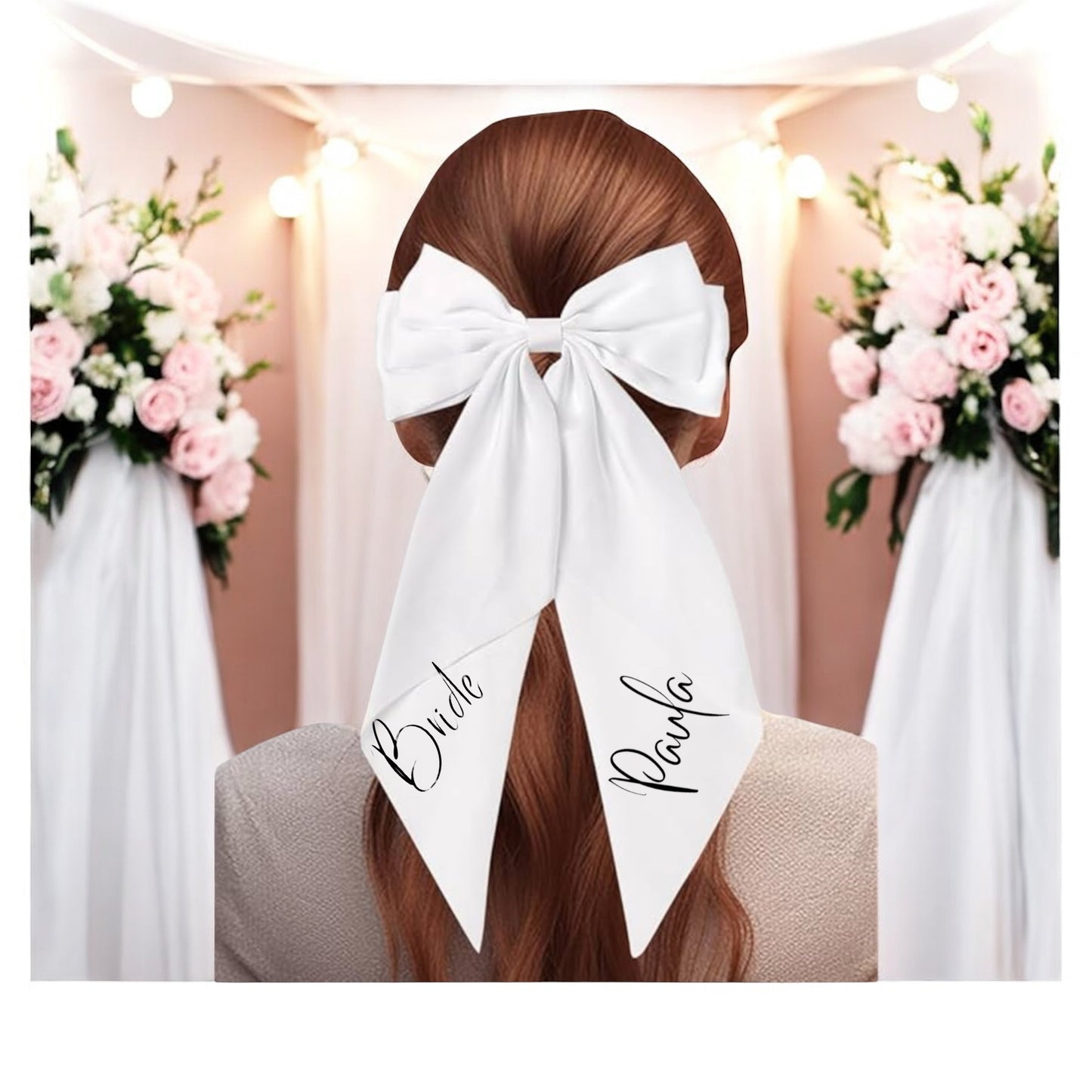 Bride Personalised Waterfall bow Hair Clip
