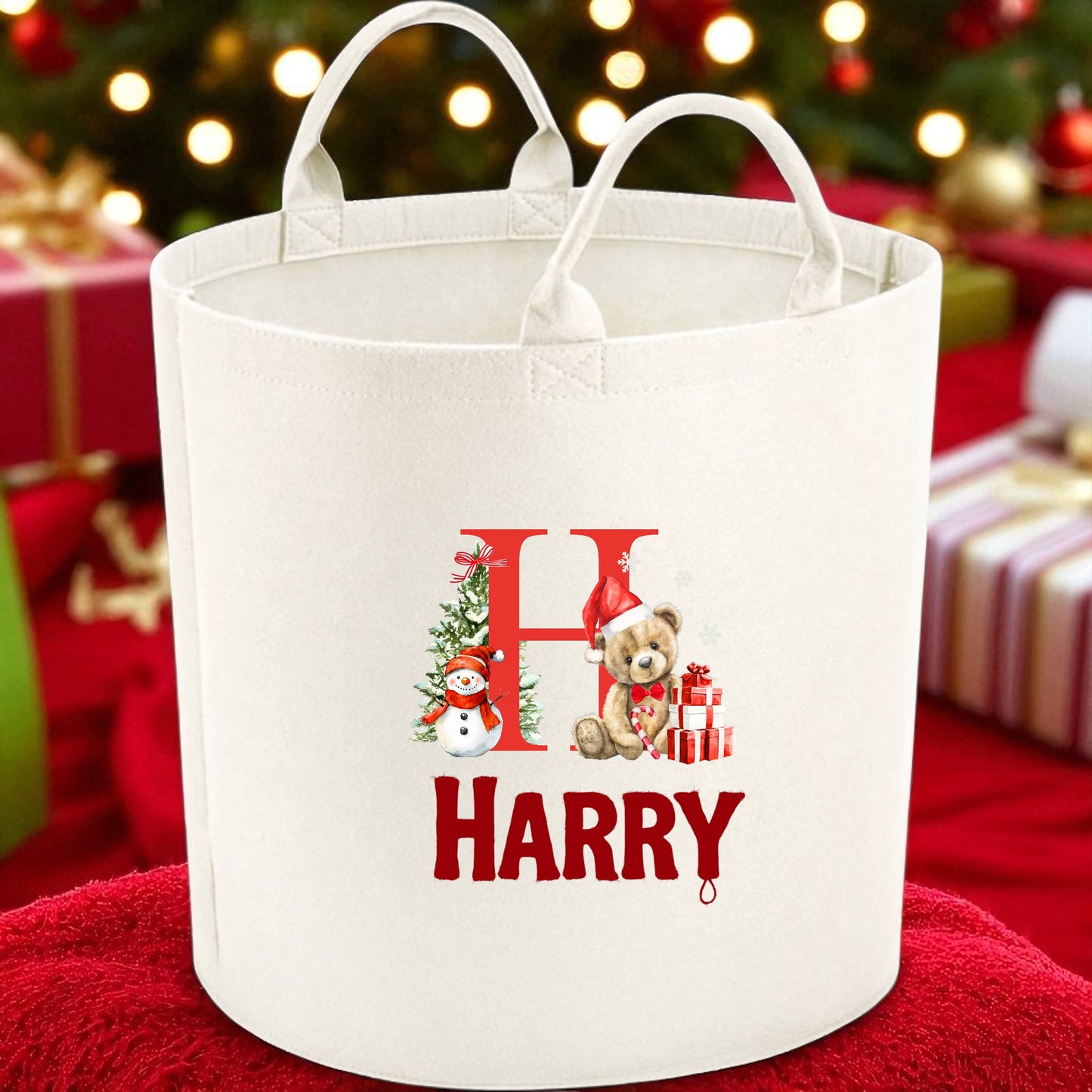 Christmas Initial Bear Personalised Trugs with nice letter