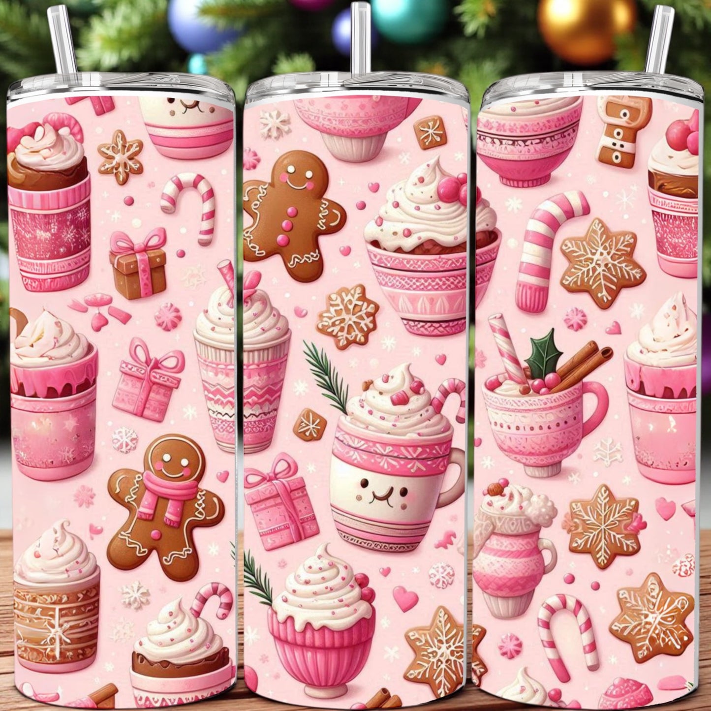 Pink Gingerbread Christmas Insulated Cup 20oz