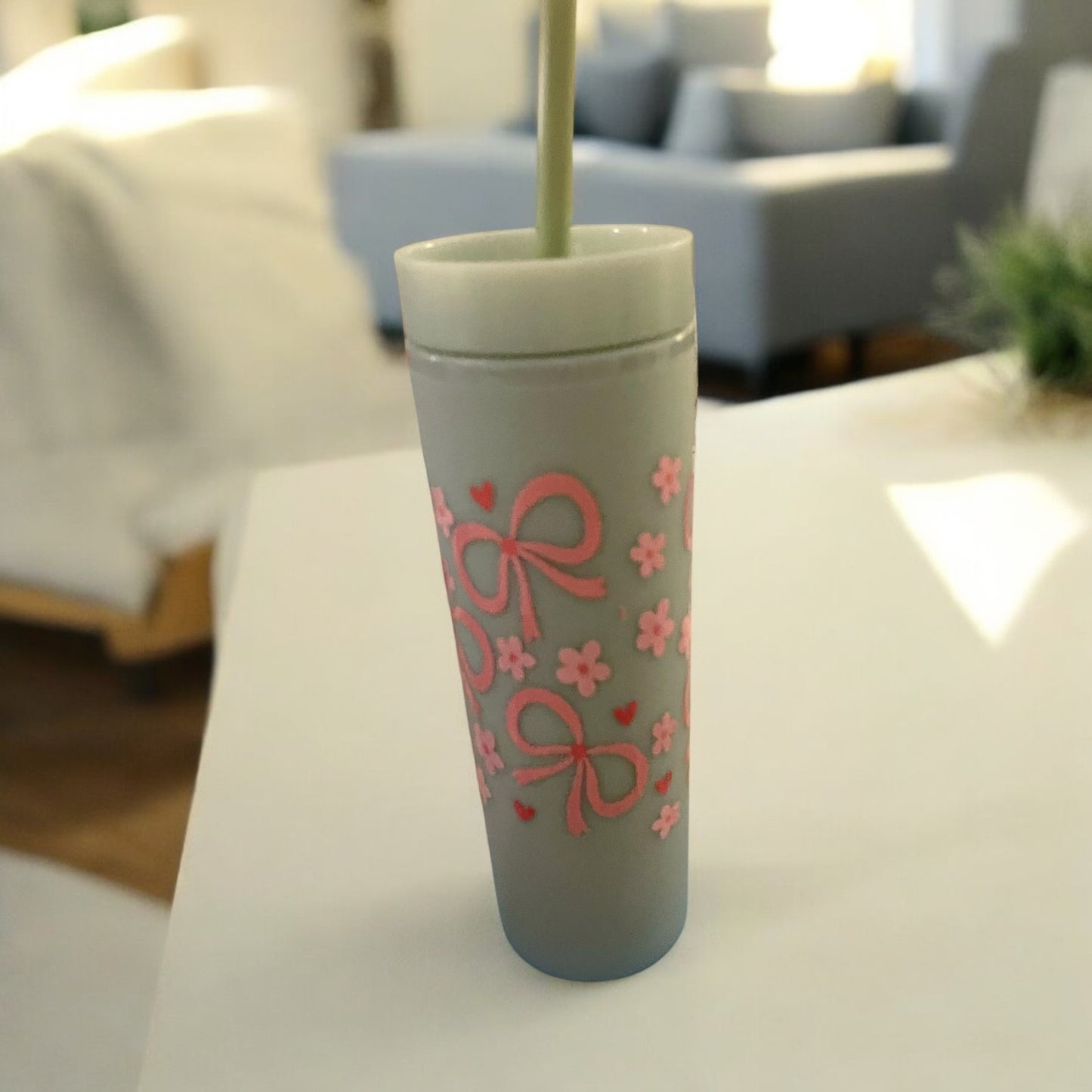 Insulated Green and Pink Bow Cup