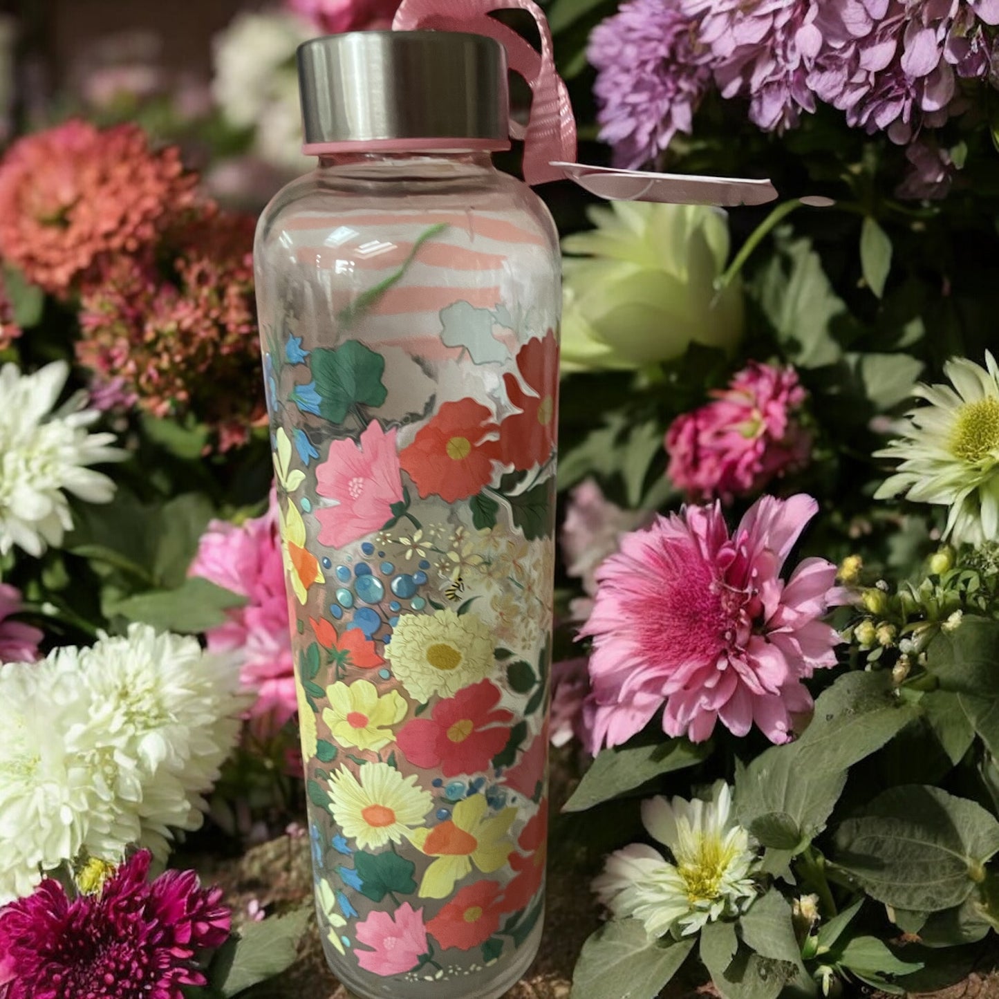 Glass Floral Water Bottles