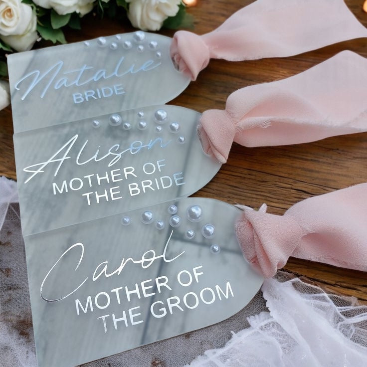 Arcylic Name Tags with Pearl and Chiffon