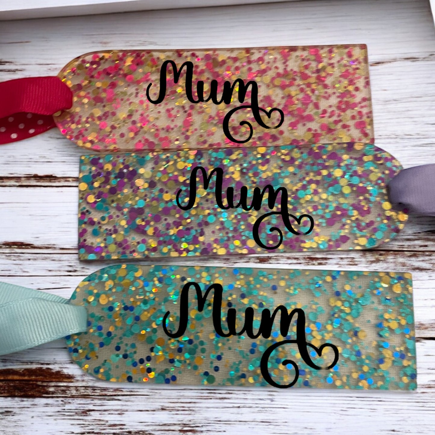 Mum / mummy / nanny Glitter Acrylic Bookmarkers