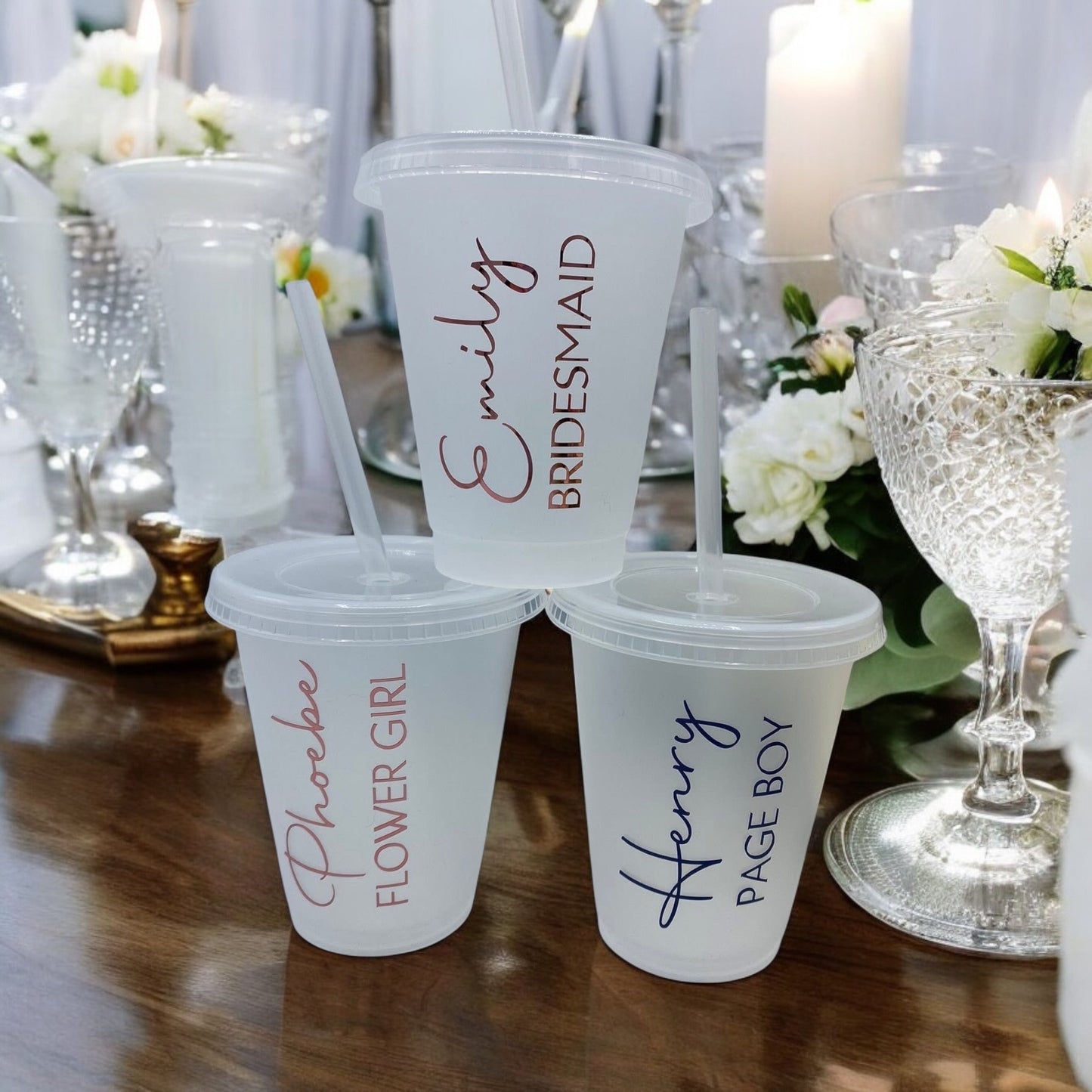 Page Boy Flower Girl Bridesmaid Plastic Personalised Cups