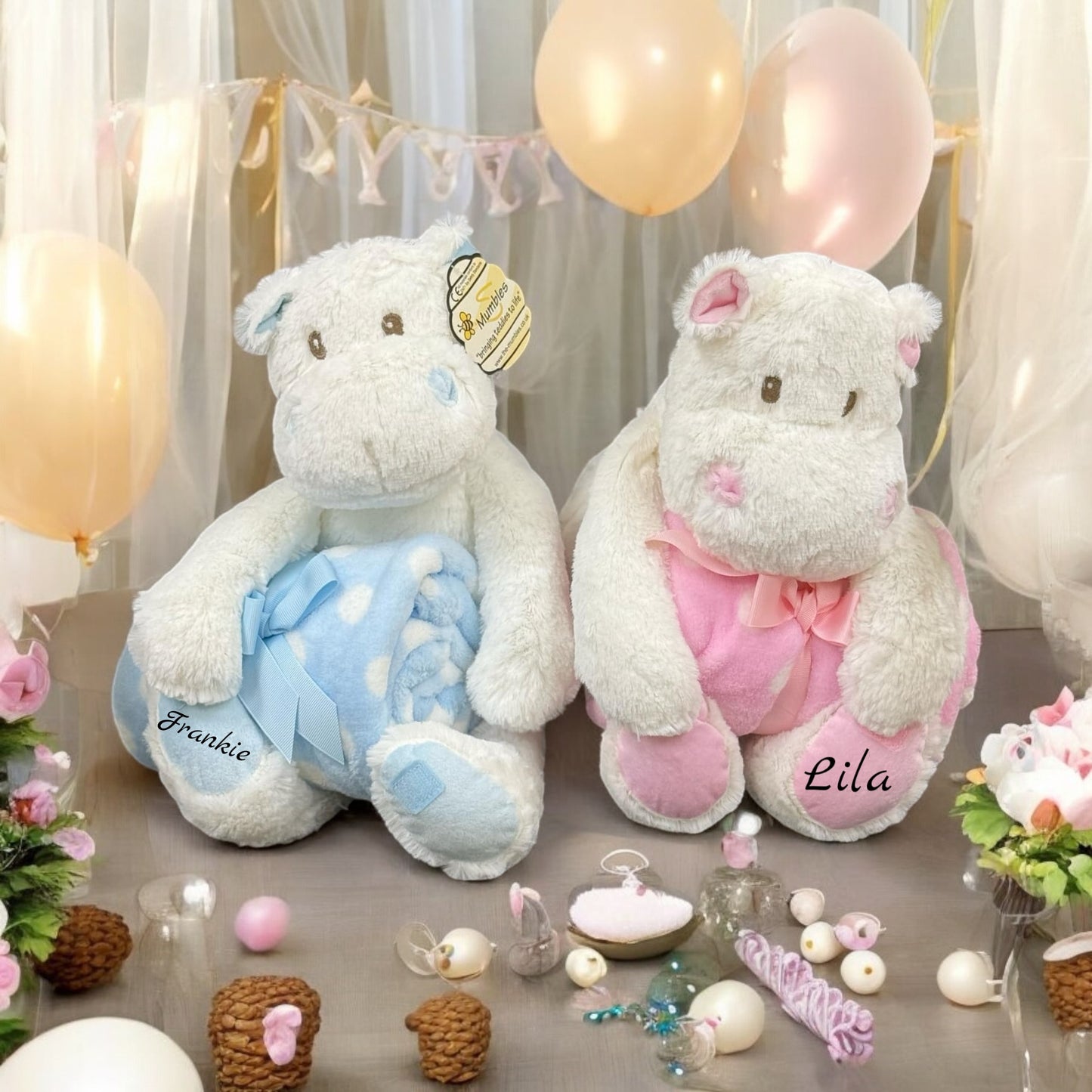 Soft Baby Hippo With Blanket Personalised