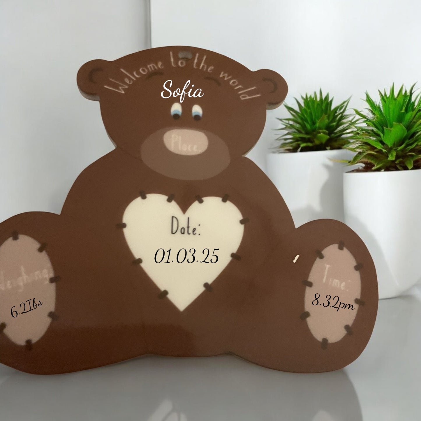 Announcement Hanging Brown Bear Personalised Keepsake