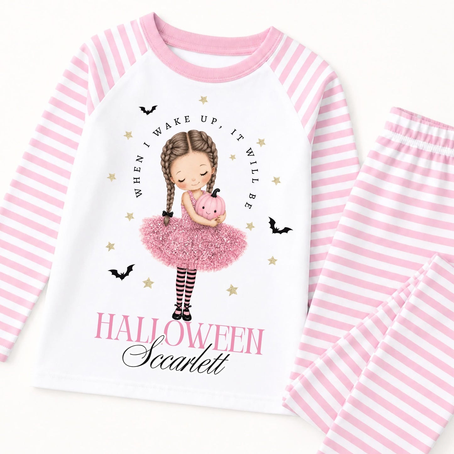 Personalised when I wake up it will be Halloween pumpkin girl pink