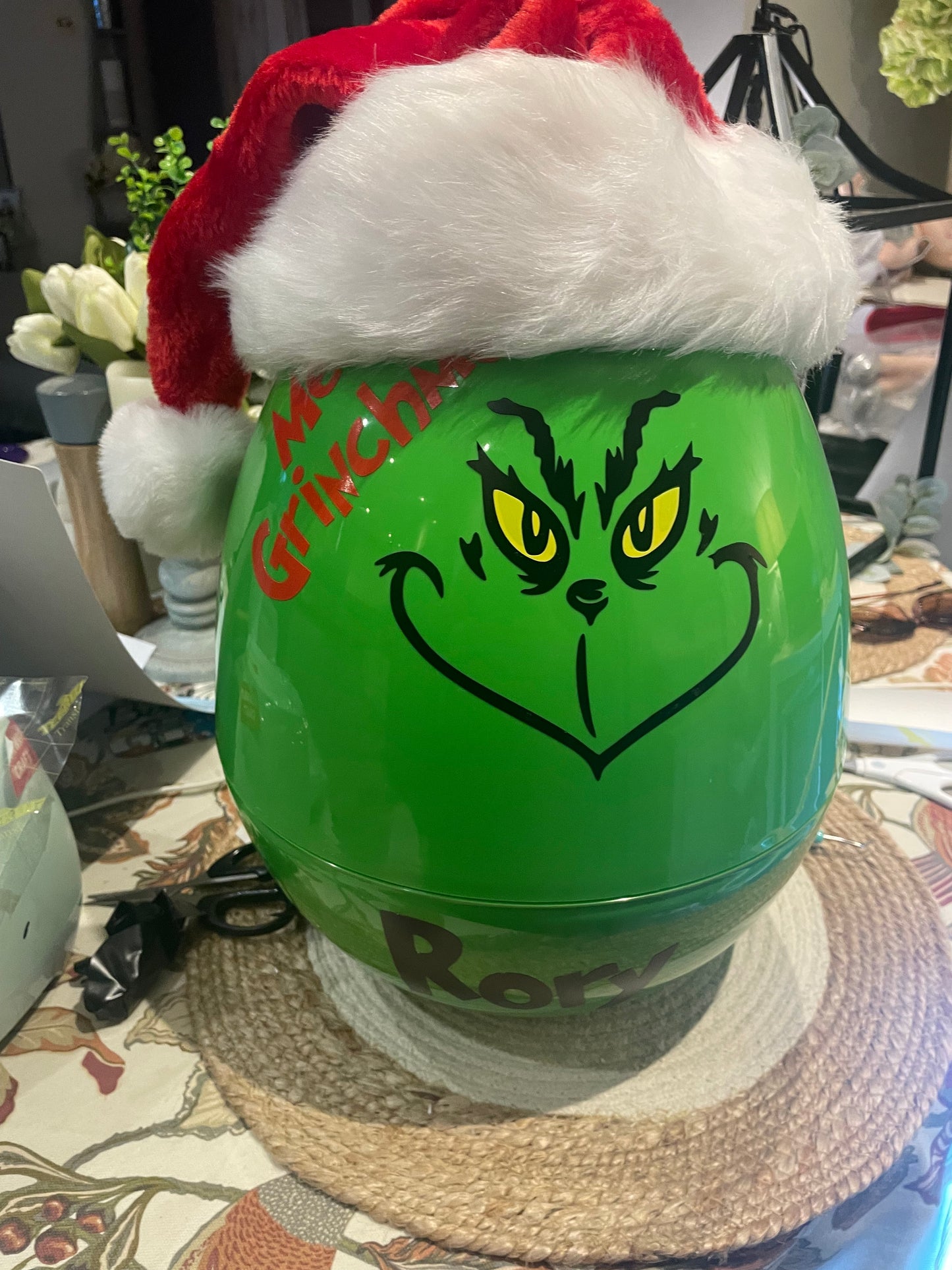 Jumbo Grinch Fillable Plastic Egg with Santa Hat personalised