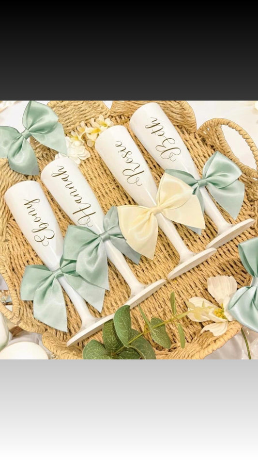 Decorative items with ribbons on a woven surface