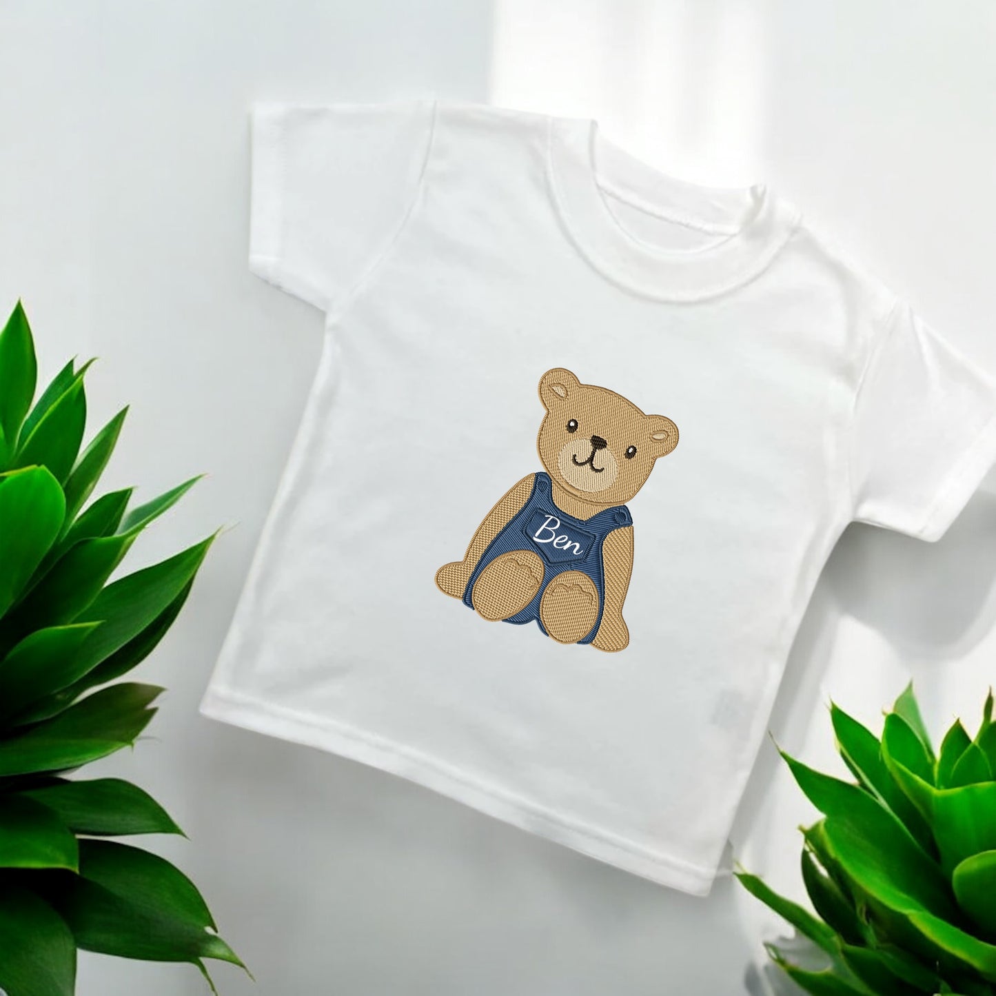 Bear Embroidery Affect T Shirt Personalised