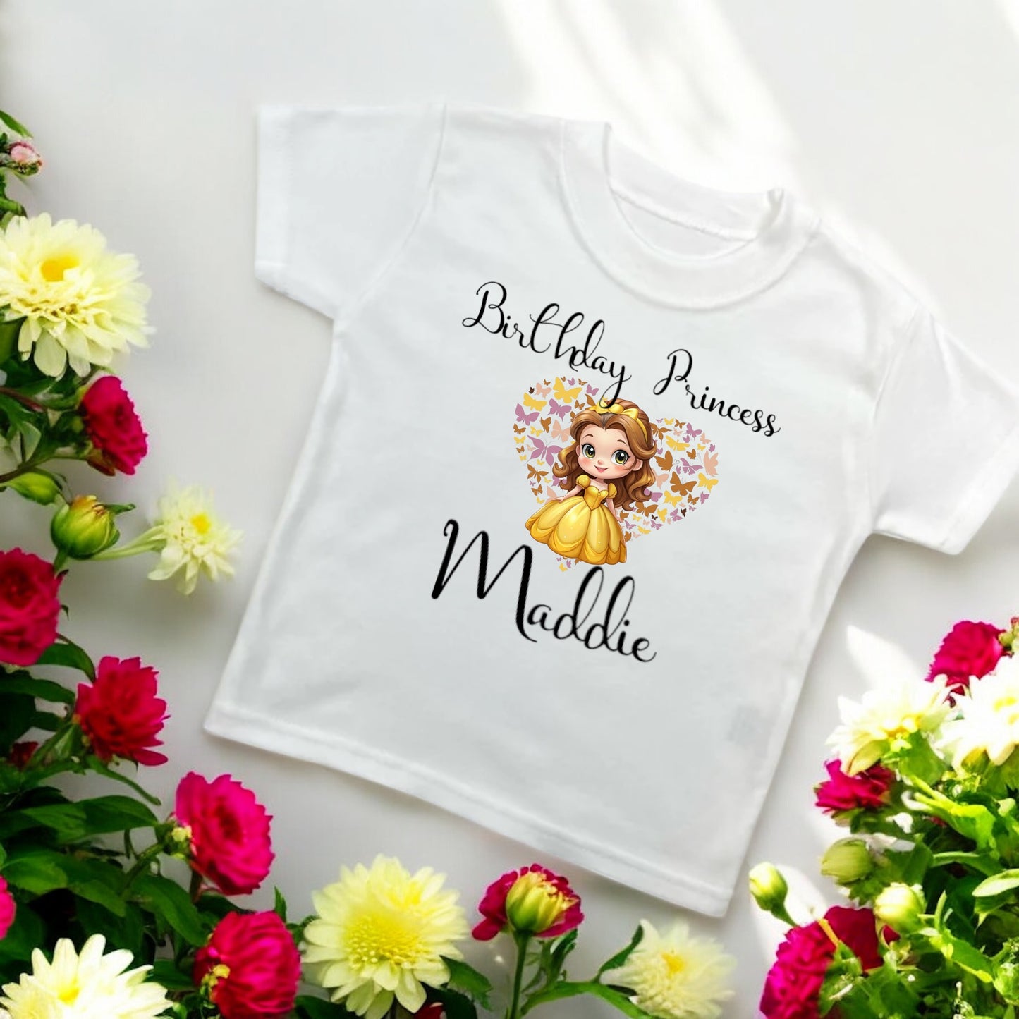 Birthday Belle Princess T shirt and matching Hair Bow