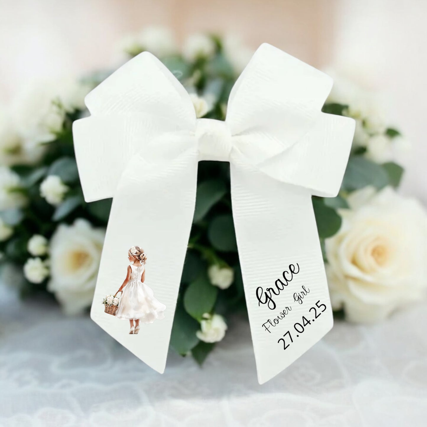 Flower Girl Cup and Matching Hair Bows Personalisd