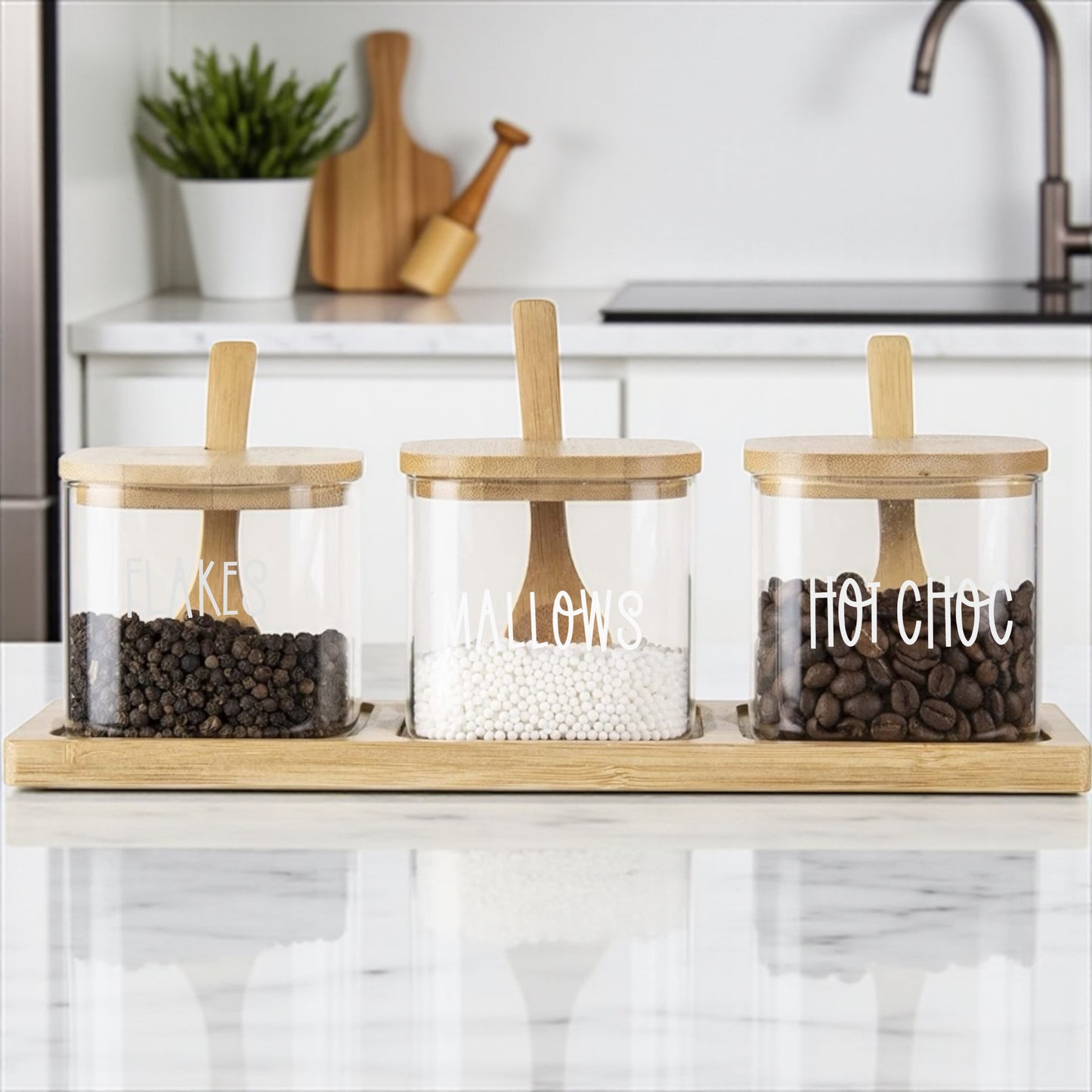 Set of 3 jars Hot Chocolate Station with tray and spoons