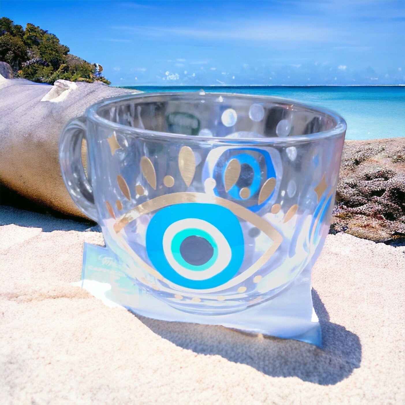 Large Capacino Glasses Personalised Either daisy or evil eye