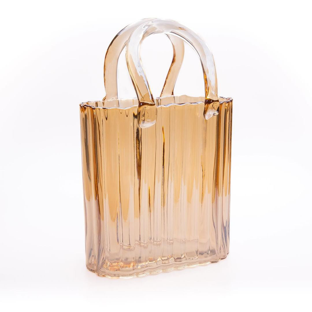 Glass Amber Tote Bag Vases