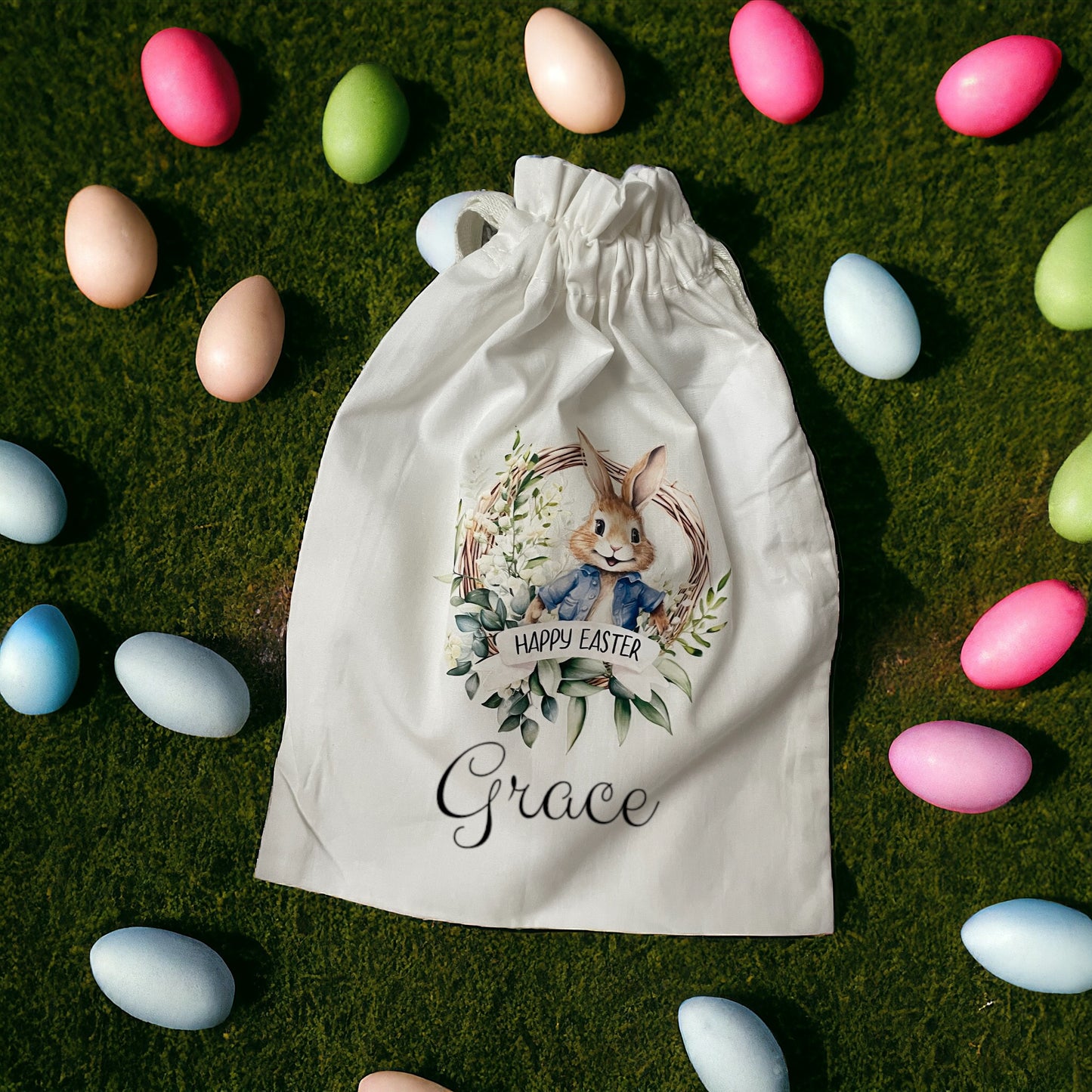 Drawstring cotton Easter Bag Personalised