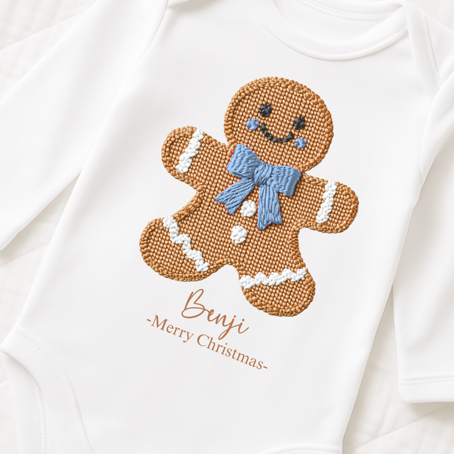 Personalised Gingerbread Boy theme long sleeved bodysuit