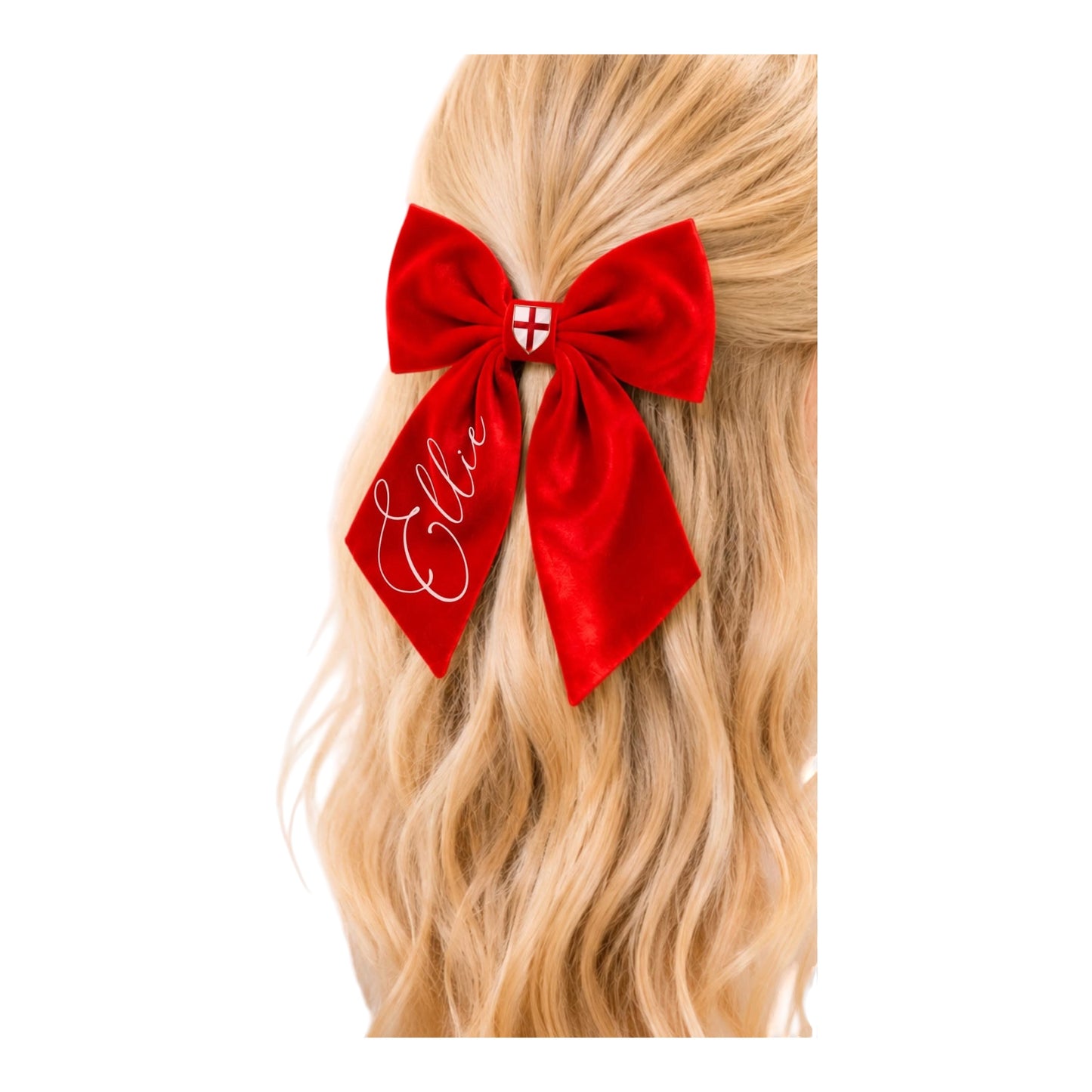 Personalised large velvet bow with England shield