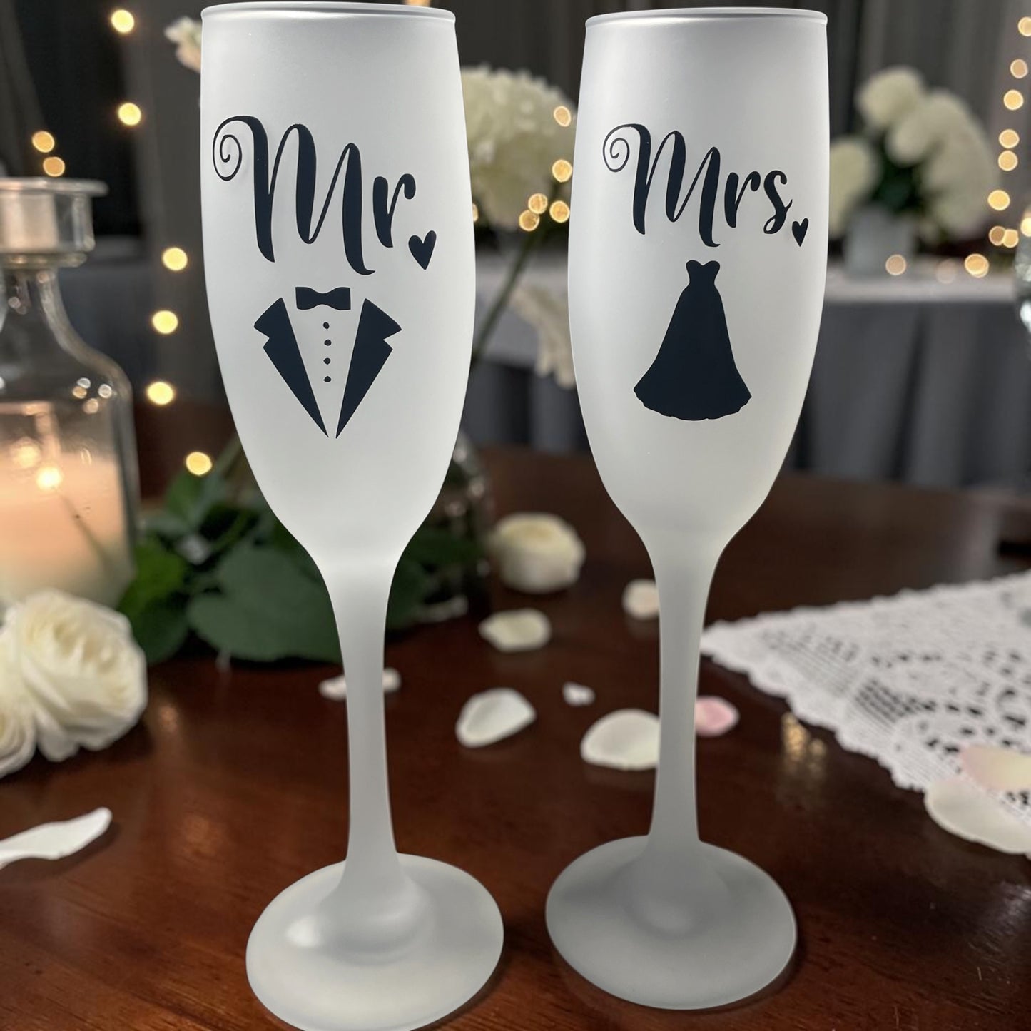 Mr and Mrs Glass Frosted Flutes