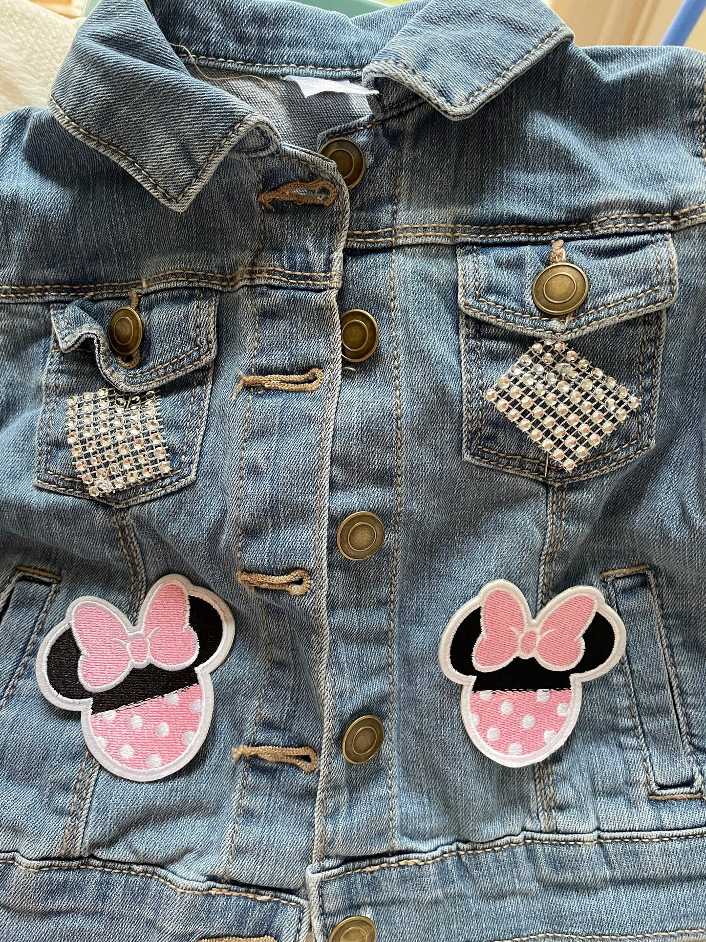 Girls Denim Jacket / Mickey Mouse Minnie Mouse / Personlised jacket patches / ages 0-3 to 4years