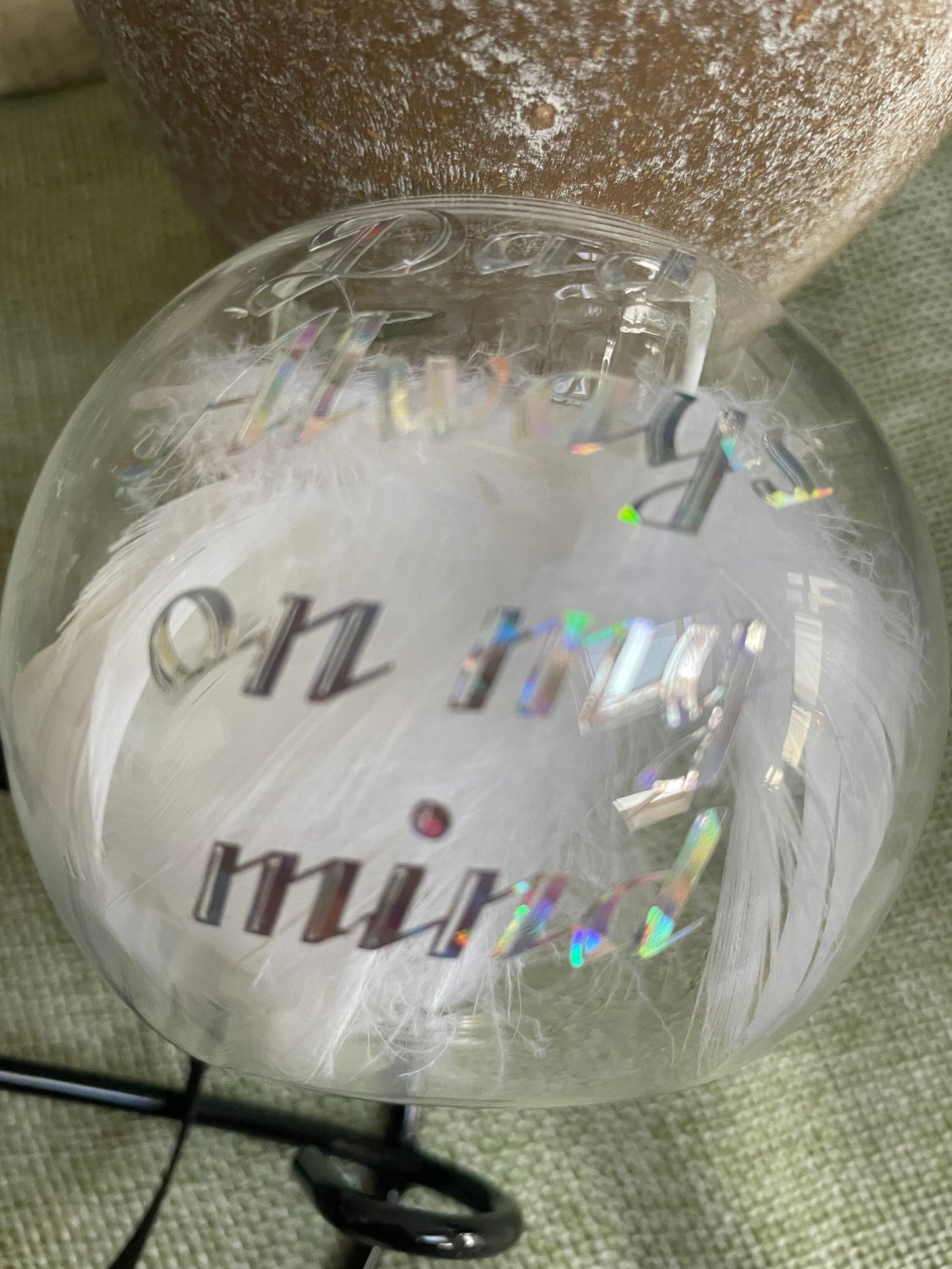 Memorial glass feather candle holder / dad / mum / grandparents special person