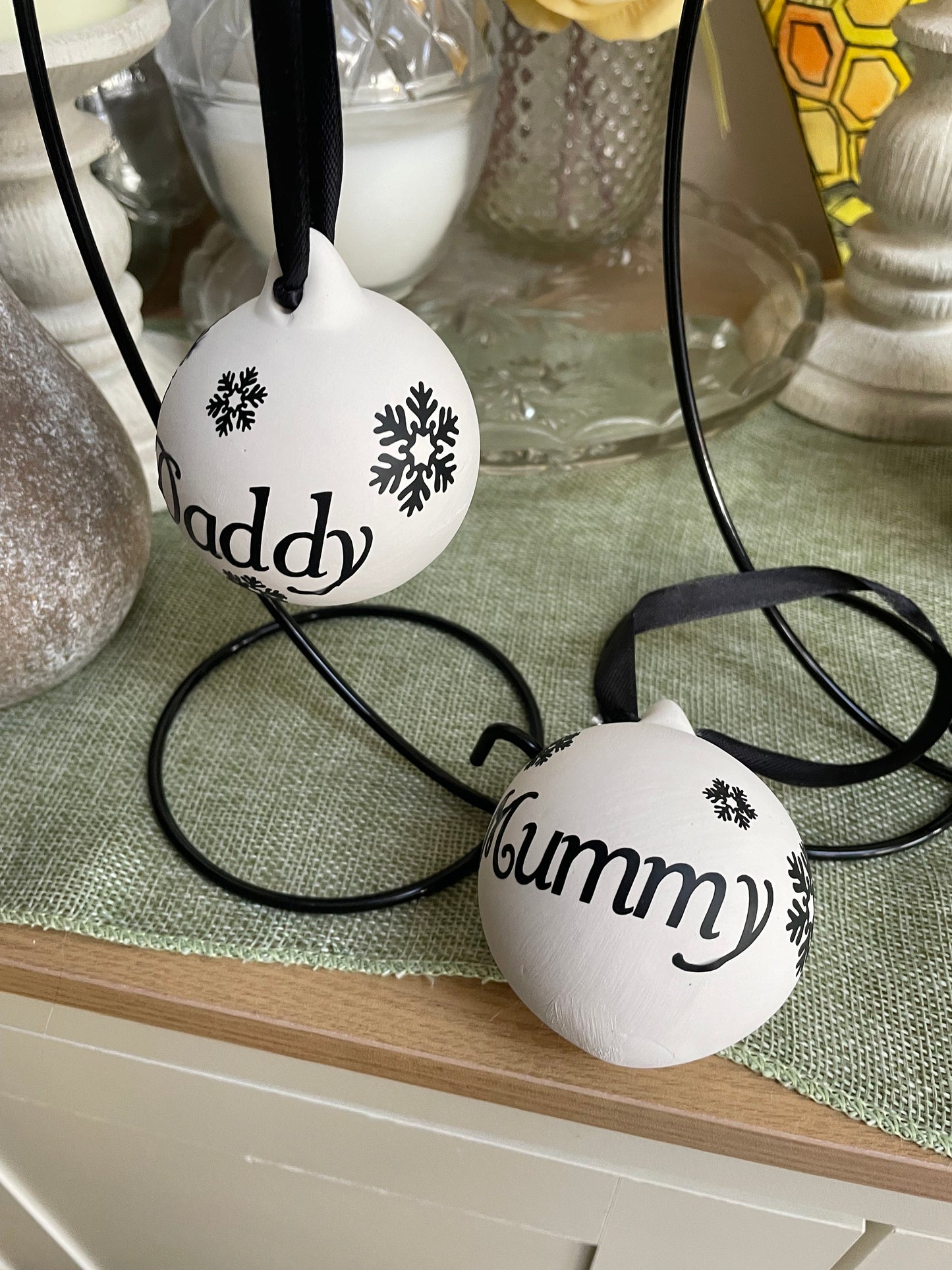 Personlised Ceramic Baubles / personalised / Christmas / keepsake /special event/ just married / 1st Christmas