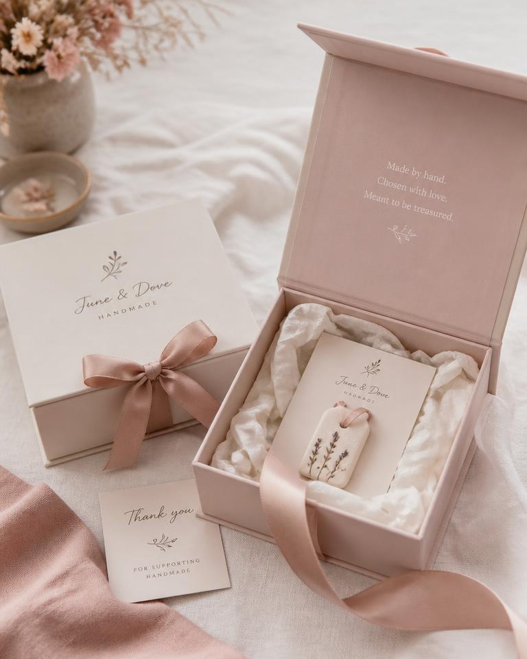 Handmade keepsake boxes styled in the Craftygstudio workspace