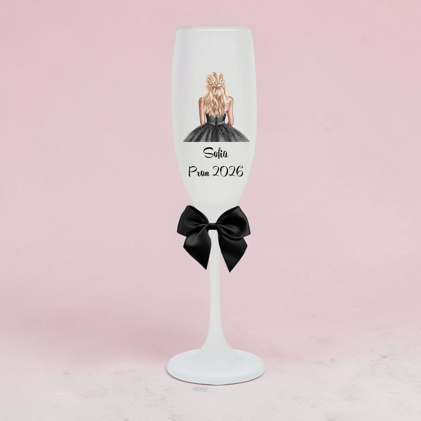 Frosted Prom Glass Personalised with name and hair Colour and dress to match