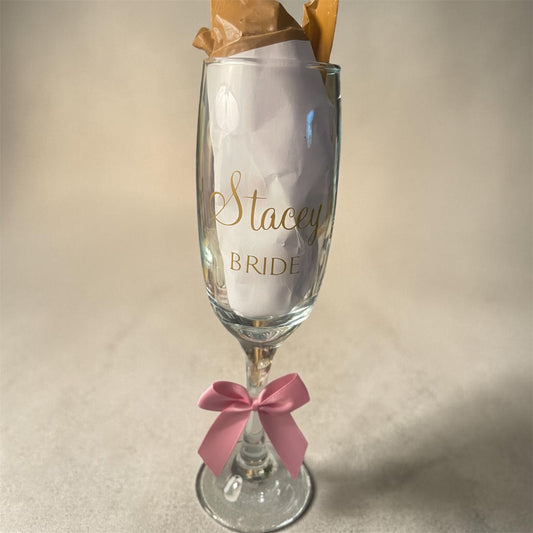 Champagne Glass Personalised Flutes / Bride / Groom /Bridesmaid colours to match