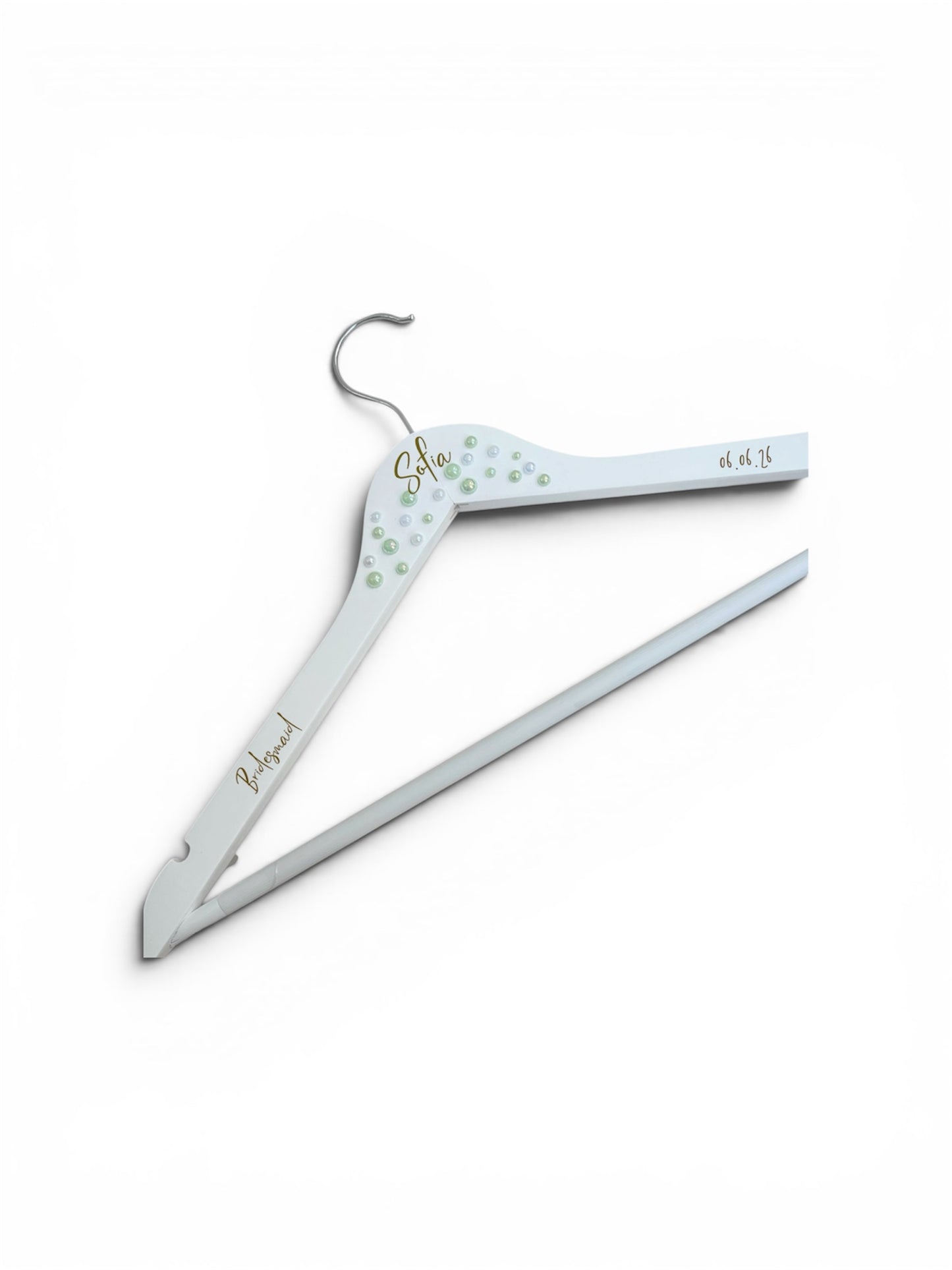 Pearl Sage and White Personalised Wedding Hangers