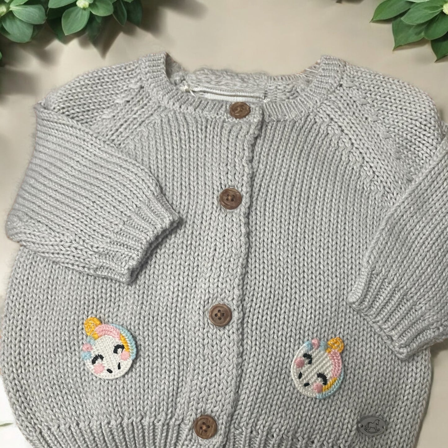 Unicorn Knitted Baby Cardigans / Personalised with name on back in Embroidery