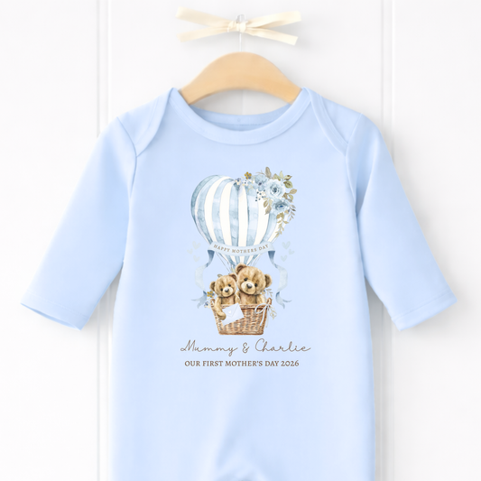Bears in a Balloon Sleepsuit Mother’s Day Blue