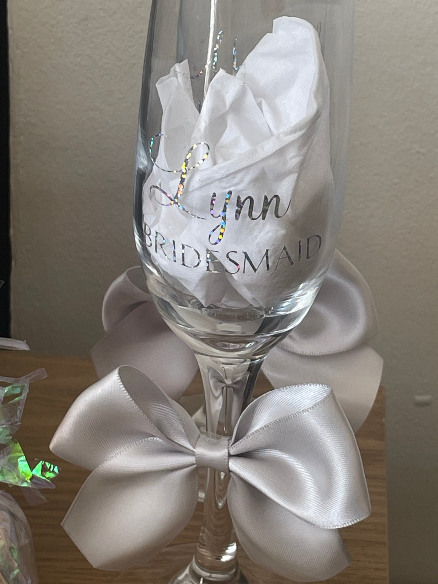 Champagne Glass Personalised Flutes / Bride / Groom /Bridesmaid colours to match