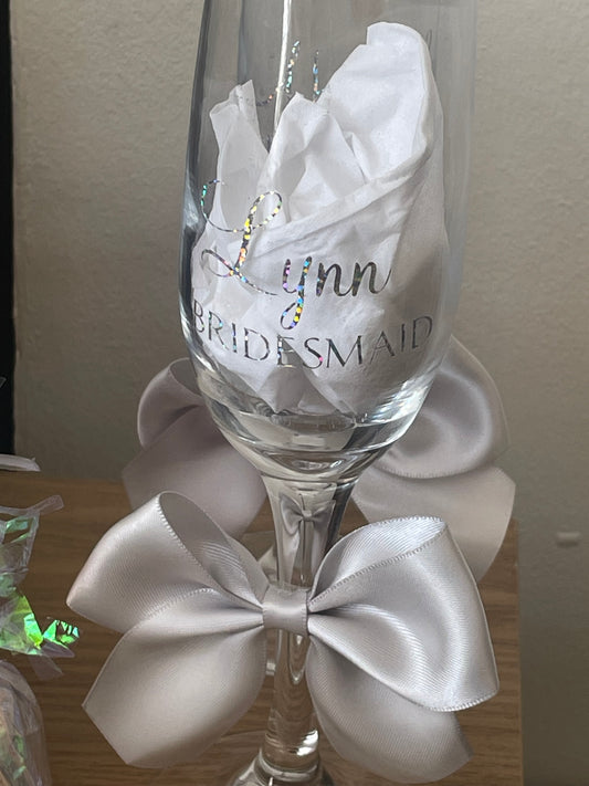 Champagne Glass Personalised Flutes / Bride / Groom /Bridesmaid colours to match