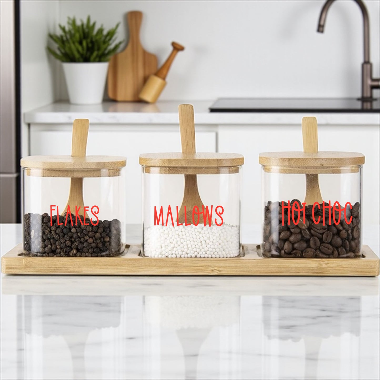 Set of 3 jars Hot Chocolate Station with tray and spoons
