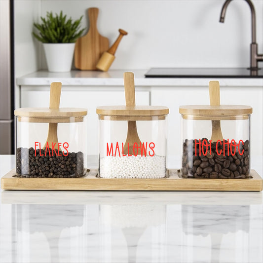 Set of 3 jars Hot Chocolate Station with tray and spoons