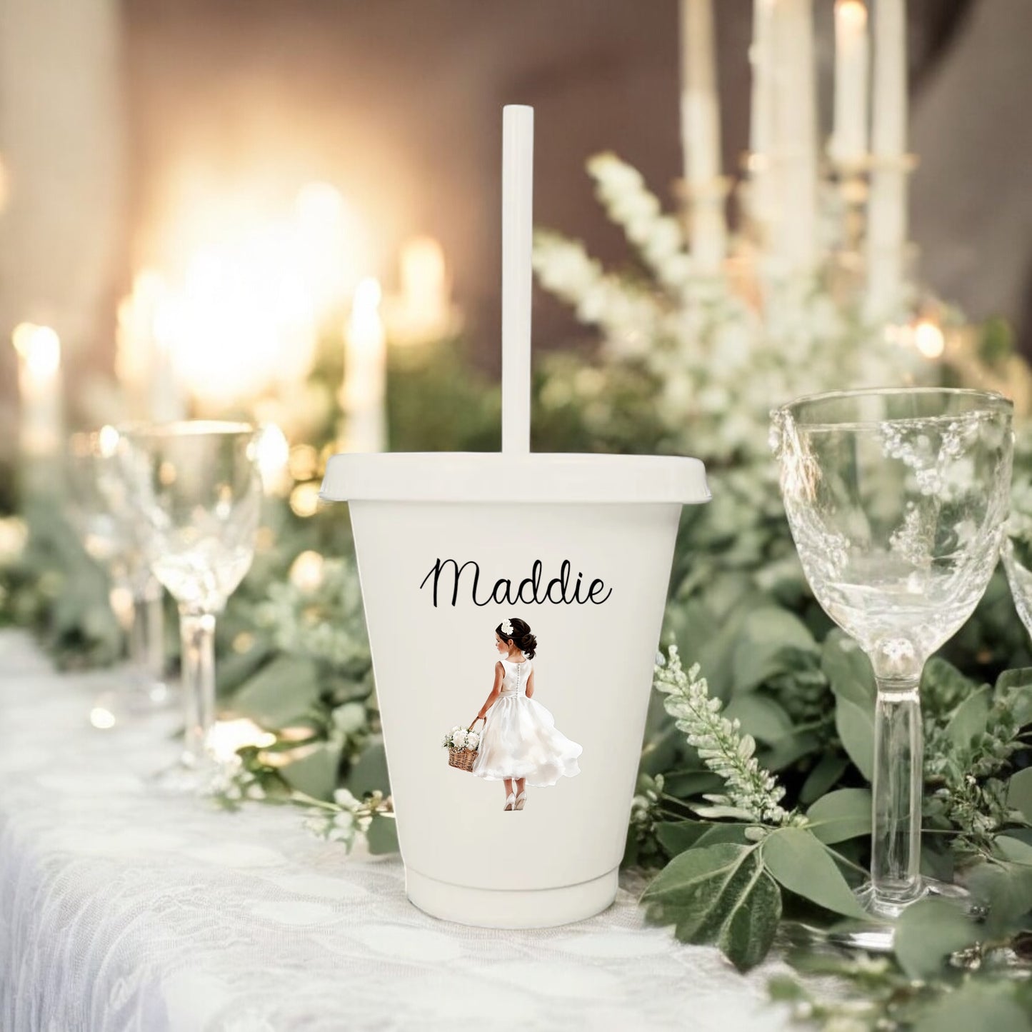 Flower Girl Cup and Matching Hair Bows Personalisd