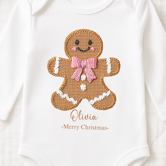Personalised Gingerbread  theme long sleeved bodysuit