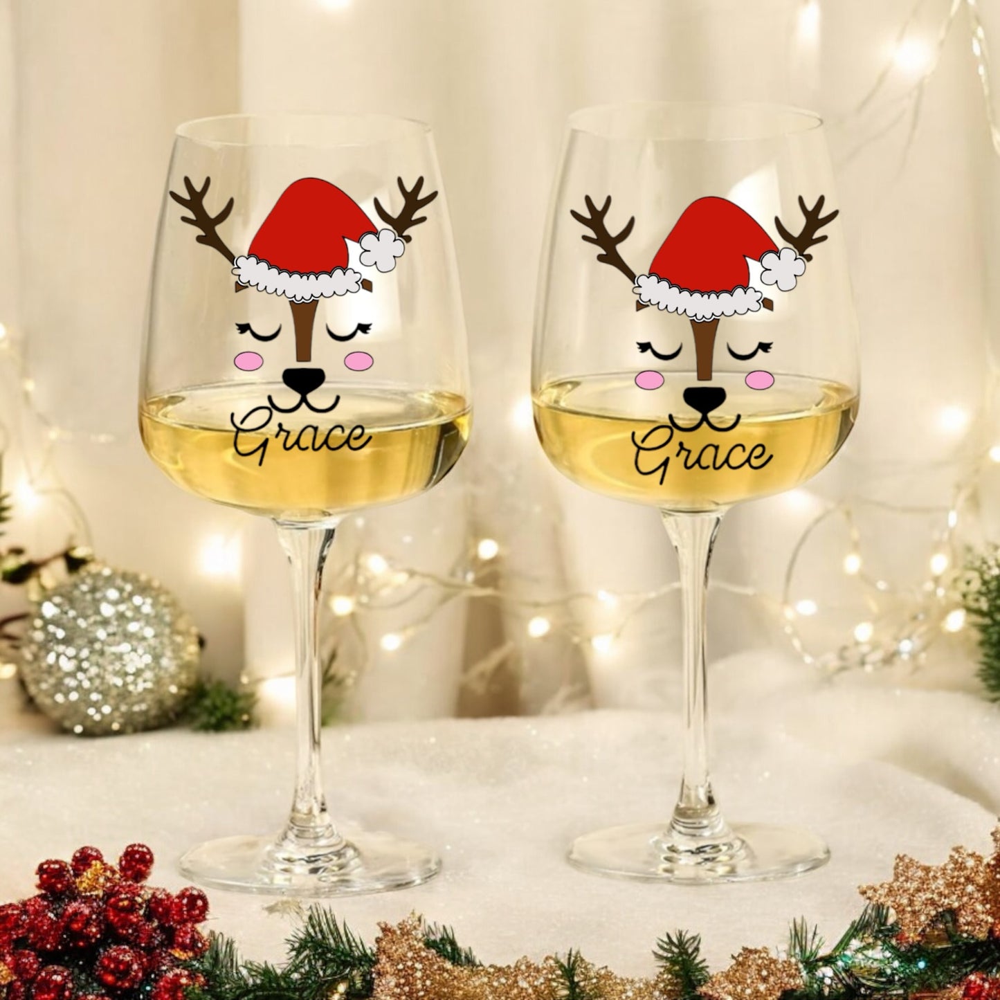 Personalised Reindeer Wine Glasses