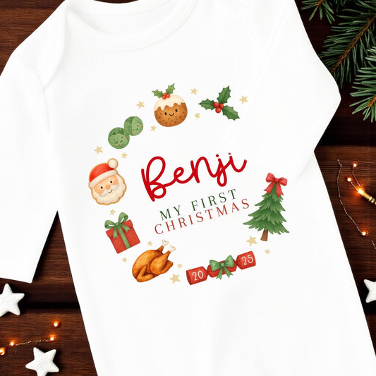 First Christmas Dinner Gift set bib and matching bodysuit