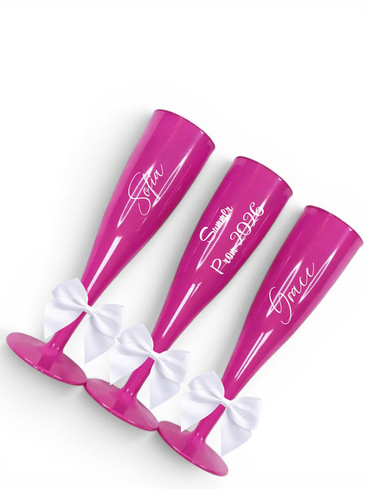 Bright pink plastic Champagne Glass Personalised