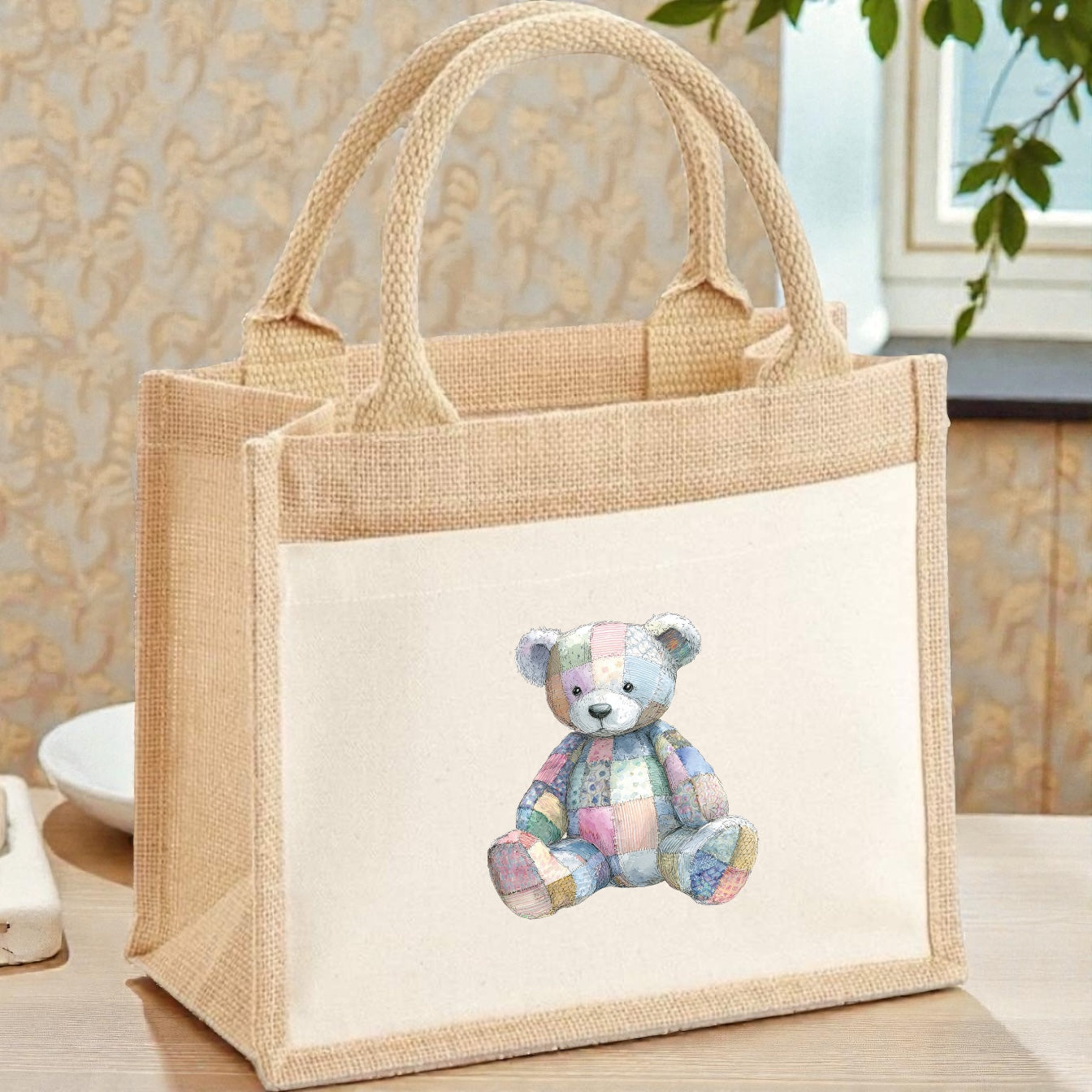 Teddy Patchwork Canvas Tote Bag
