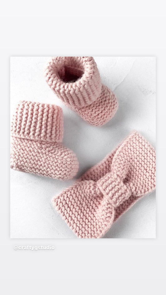 Hand knitted Baby bootees and matching headband