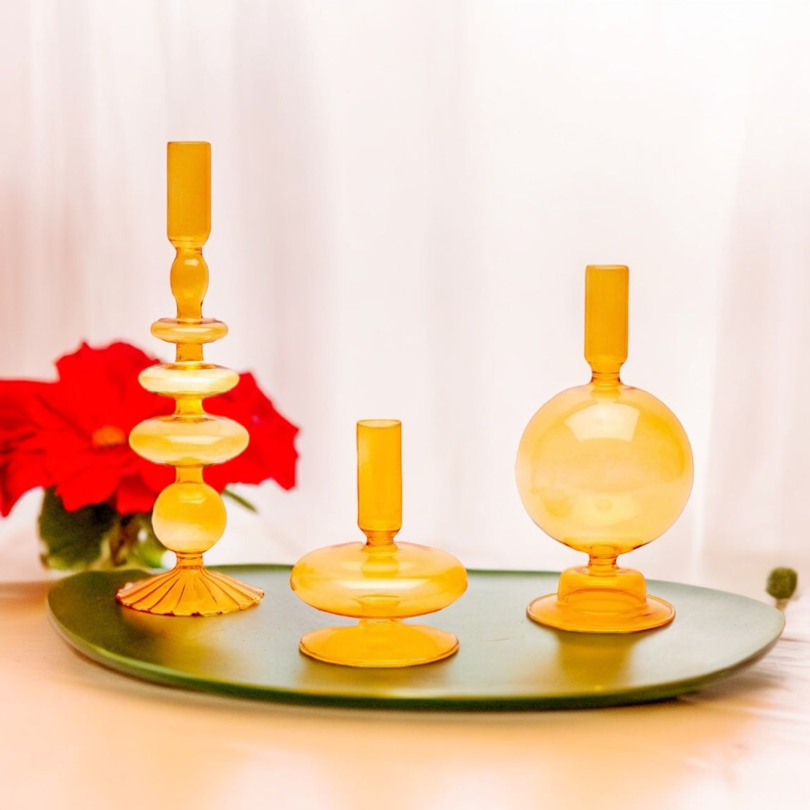 Glass Candle Stick Set of 3