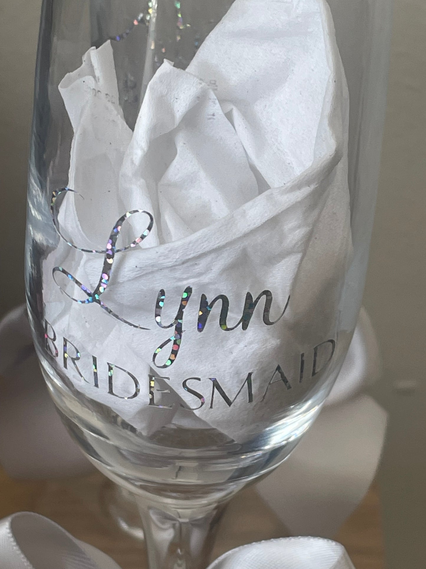 Champagne Glass Personalised Flutes / Bride / Groom /Bridesmaid colours to match