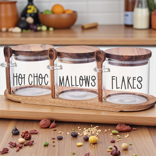 Set of 3 jars Hot Chocolate Station with tray and spoons