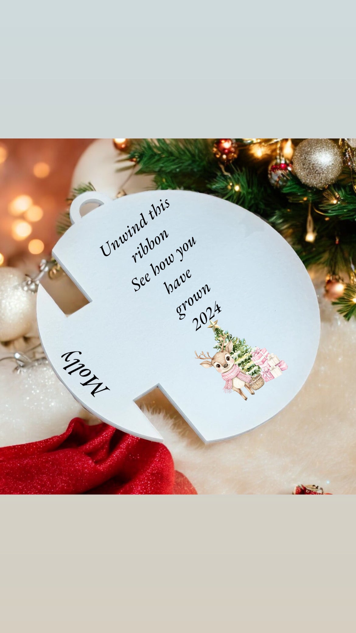 Acrylic Height ribbon Bauble / Personalised